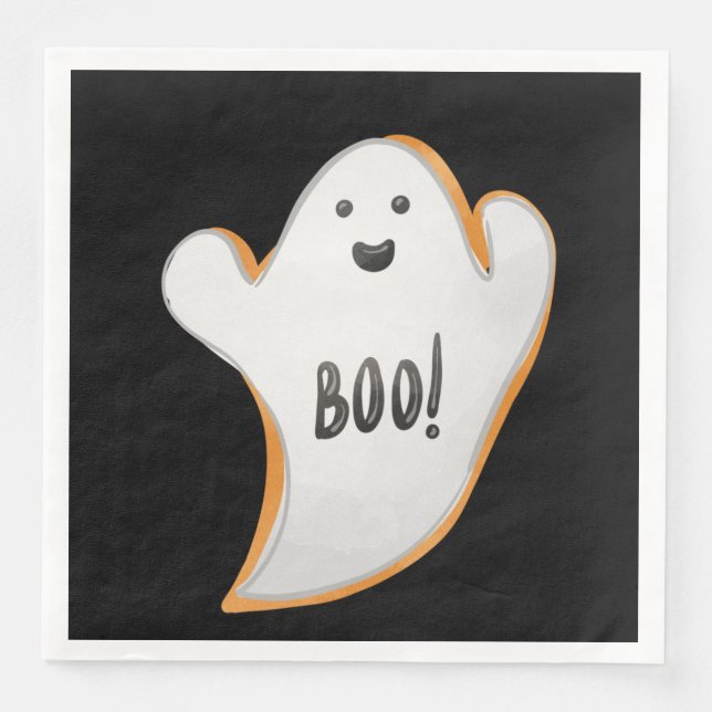 CUTE WHITE AND ORANGE HALLOWEEN GHOST PAPER DINNER NAPKINS (Front)