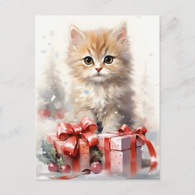 Cute White and Orange Kitten Christmas Holiday Postcard (Front)