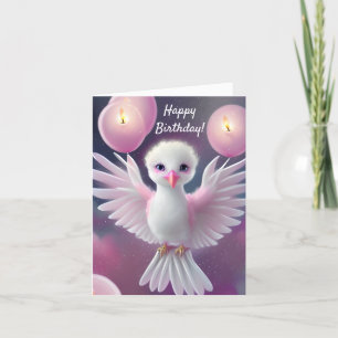 Cute White and Pink Baby Bird Birthday Holiday Card