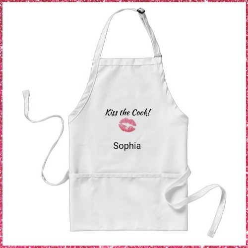 Cute White and Pink Lipstick Kiss the Cook  Adult Apron