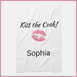 Cute White and Pink Lipstick Kiss the Cook  Kitchen Towel