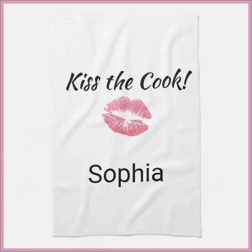 Cute White and Pink Lipstick Kiss the Cook  Kitchen Towel