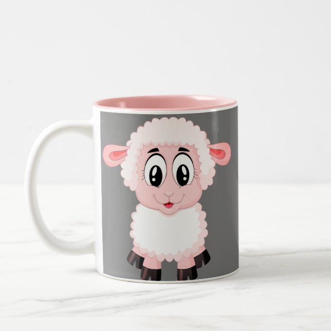 Cute White And Pink Sheep For Your Kid Two-Tone Coffee Mug (Left)