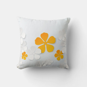 Cute White And Yellow Vinca Flowers Throw Pillows