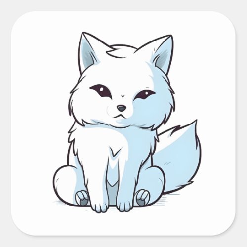 Cute White Arctic Fox Comic Animal Character Square Sticker