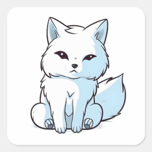 Cute White Arctic Fox Comic Animal Character Square Sticker