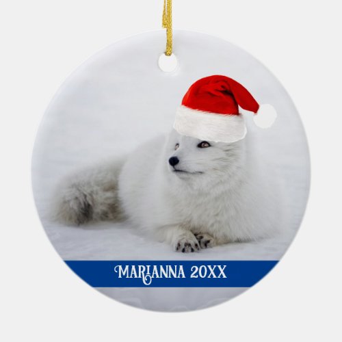 Cute White Arctic Fox in Snow  Ceramic Ornament