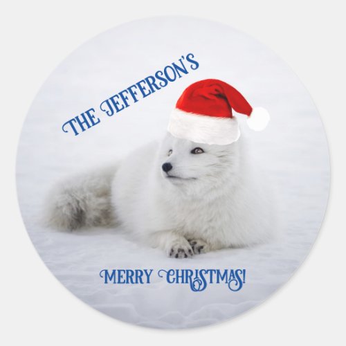 Cute White Arctic Fox in Snow    Classic Round Sticker