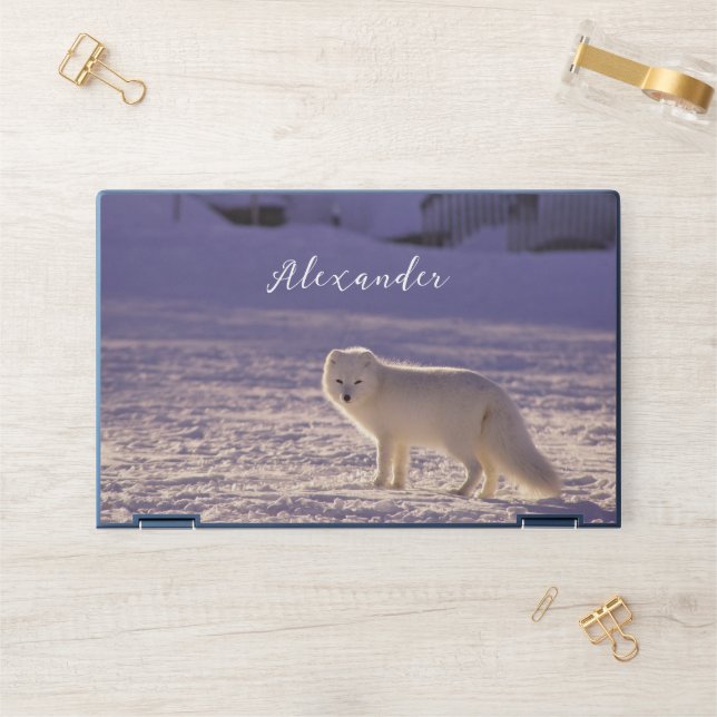 Cute White Arctic Fox Snow Winter Photography HP Laptop Skin (Desk)