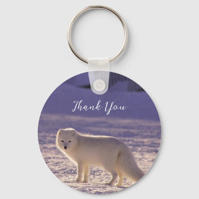 Cute White Arctic Fox Snow Winter Photography Keychain (Front)