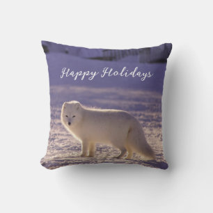 Cute White Arctic Fox Snow Winter Photography Throw Pillow
