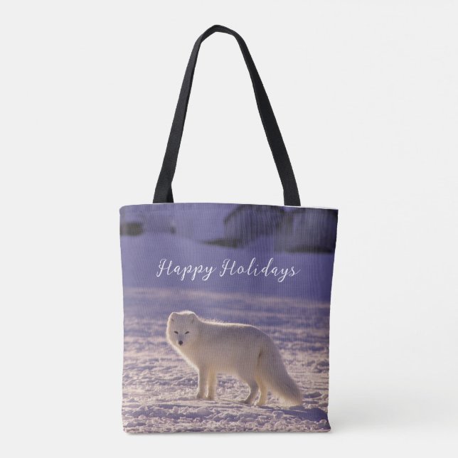 Cute White Arctic Fox Snow Winter Photography Tote Bag (Back)