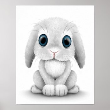 Cute White Baby Bunny Rabbit Poster by crazycreatures at Zazzle
