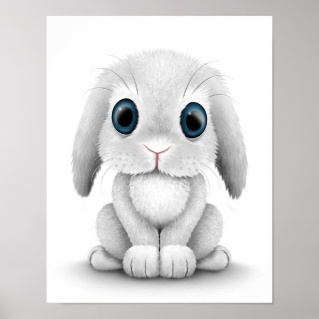 Cute White Baby Bunny Rabbit Poster (Front)