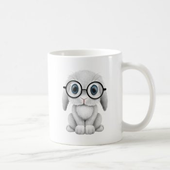 Cute White Baby Bunny Wearing Glasses Coffee Mug by crazycreatures at Zazzle