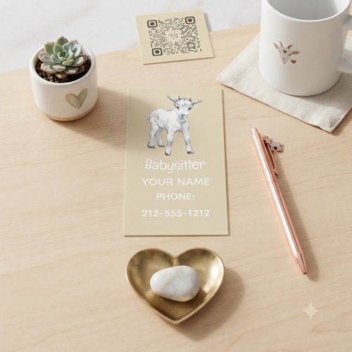 Cute White Baby Goat Heart Babysitter QR Code Business Card
