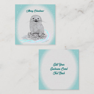 Cute White Baby Sea Otter , Merry Christmas Enclosure Card