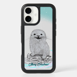 Cute White Baby Sea Otter , Merry Christmas iPhone 16 Case