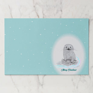 Cute White Baby Sea Otter , Merry Christmas Paper Pad
