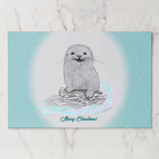 Cute White Baby Sea Otter , Merry Christmas Paper Pad