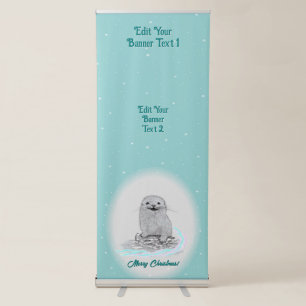 Cute White Baby Sea Otter , Merry Christmas Retractable Banner