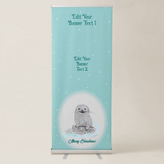 Cute White Baby Sea Otter , Merry Christmas Retractable Banner