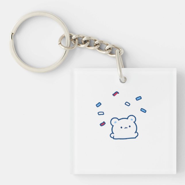 Cute White Bear Celebration Character Keychain (Front)