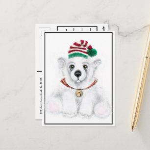 Cute white bear cub Santa bear polar bear Postcard