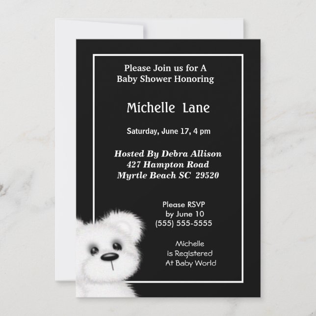 Cute White Bear Shower  Invitation (Front)