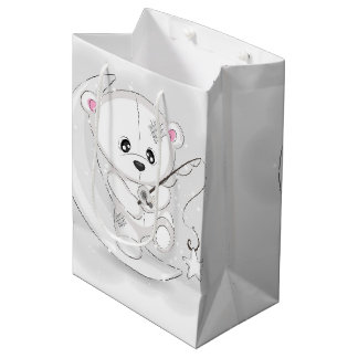 Cute White Bear Star Fishing on Crescent Moon Medium Gift Bag