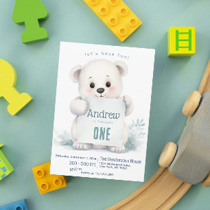 Cute White Bear Winter Custom Birthday Party Invitation