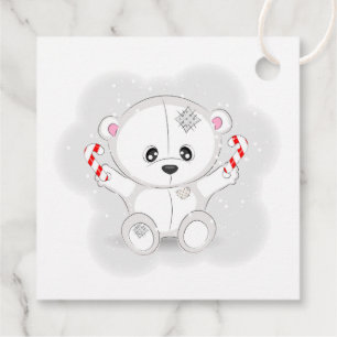Cute White Bear with Candy Canes Favor Tags