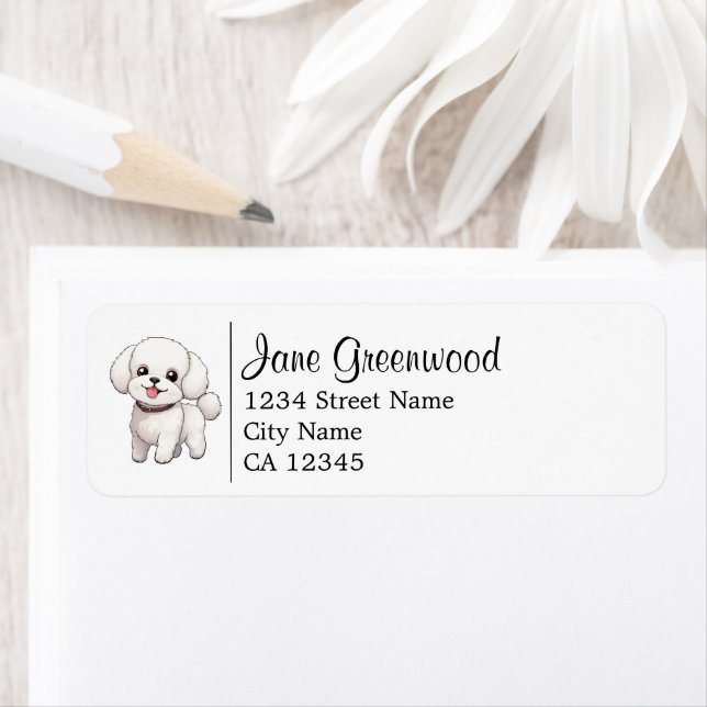 Cute White Bichon Frise Dog Name And Address Label (Insitu)