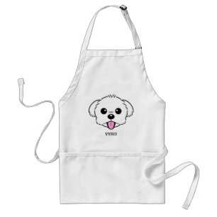 Cute White Bichon Frise Dog Sticking Tongue Out Adult Apron