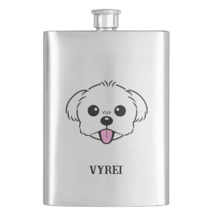 Cute White Bichon Frise Dog Sticking Tongue Out Flask