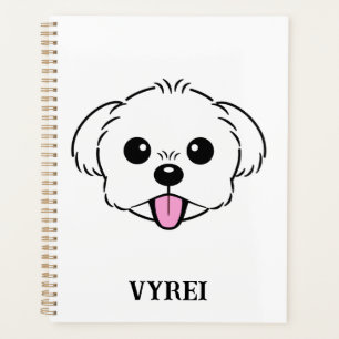 Cute White Bichon Frise Dog Sticking Tongue Out Planner