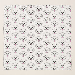 Cute White Bichon Frise Dog Sticking Tongue Out Scarf