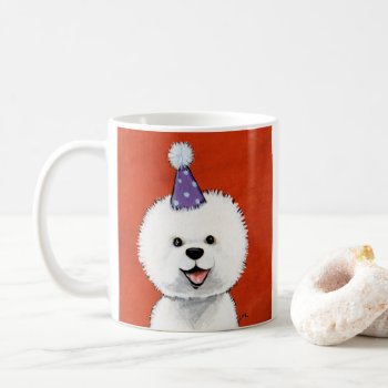 Cute White Bichon Frise Fluffy Birthday Dog Coffee Mug by LisaMarieArt at Zazzle