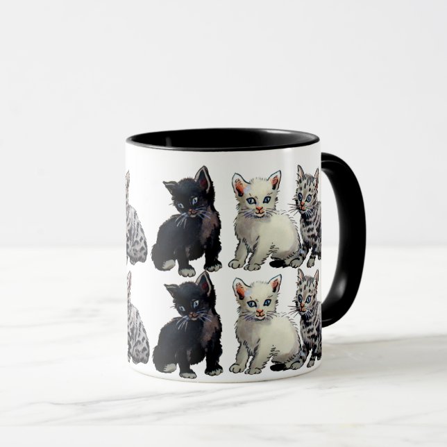 Cute White & Black Cat - Adorable Kitten Design  Mug (Front Right)