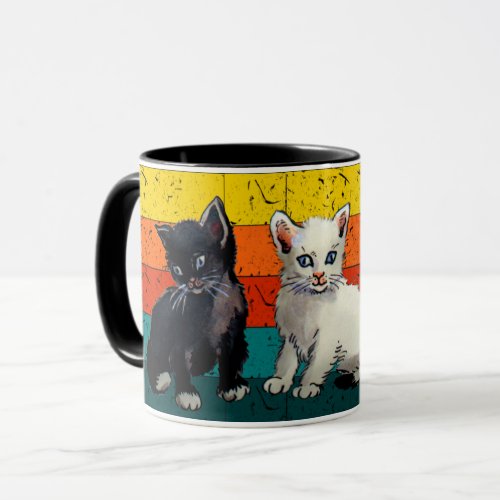 Cute White Black Cat Adorable Kittens Mug