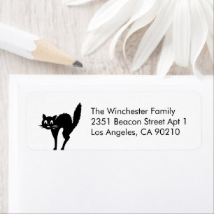 Cute white black cat Halloween funny address Label