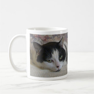 Cute White Black Cat Photo Monogram Name Coffee Mug