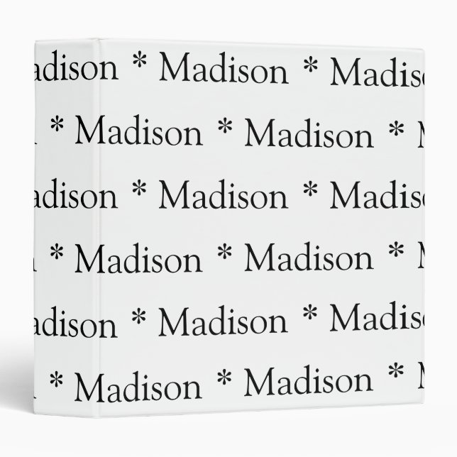 Cute white black custom name text monogram pattern 3 ring binder (Front/Spine)