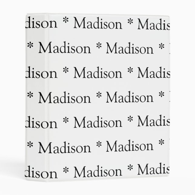 Cute white black custom name text monogram pattern mini binder (Front/Spine)