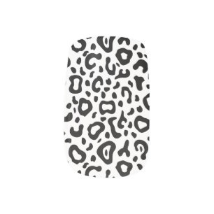 Cute white & black leopard print trendy playful minx nail art