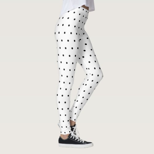 Cute White Black Polka Dots Pattern Leggings