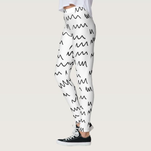cute white black scribbles design pattern leggings