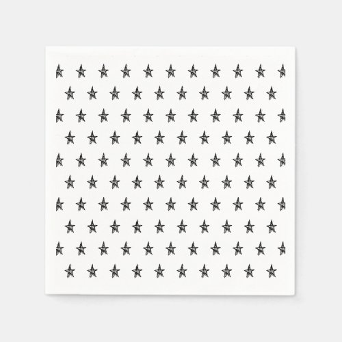 Cute white black simple hand drawn star pattern  napkins