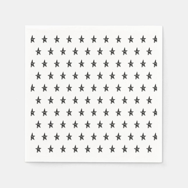 Cute white black simple hand drawn star pattern  napkins (Front)