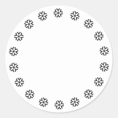 Cute white black snowflakes border blank Christmas Classic Round Sticker